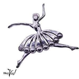 Vintage Dancer Ballerina Ballet Brooch Pin in Silver Metal 2 1/4" - Hey Viv